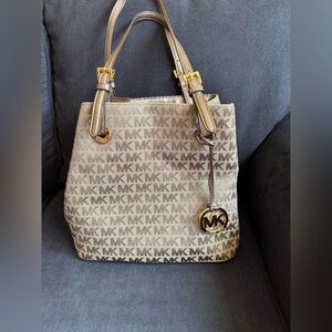 Michael Kors grey & silver leather signature tote bag